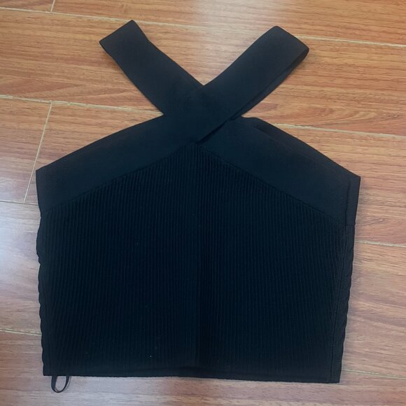 NWOT Aritzia Babaton Sculpt Knit Criss Cross Cropped Tank Black Size S - Picture 4 of 5